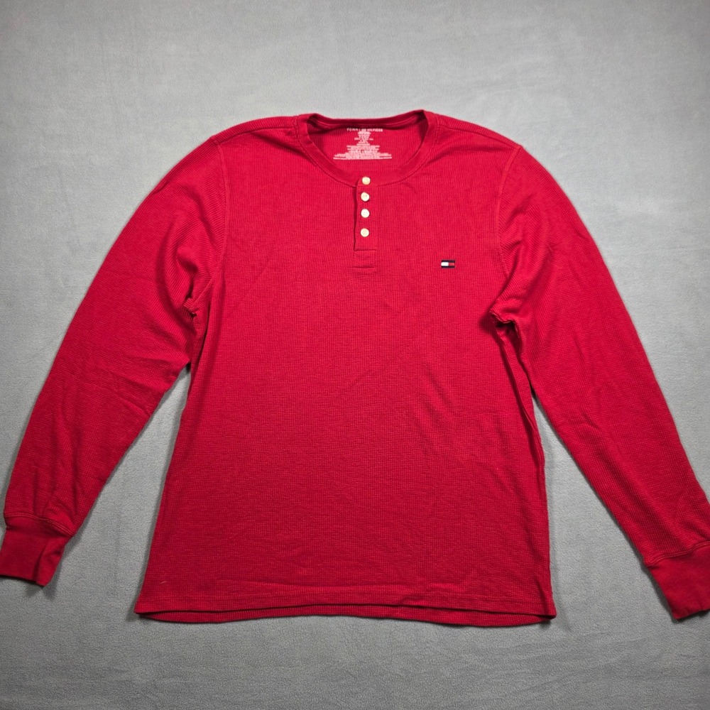 Tommy Hilfiger Henley Mens Extra Large Red Sleepwear Long Sleeve Waffle Knit